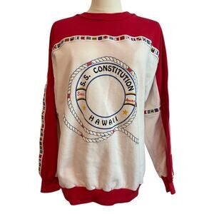 Vintage 80s Hawaiian Sweatshirt Womens M Constitution Nautical Flags USA